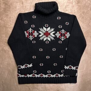 Vintage 90s Jones New York Sport Fair Isles Snowflake Sweater Black Holiday Ski